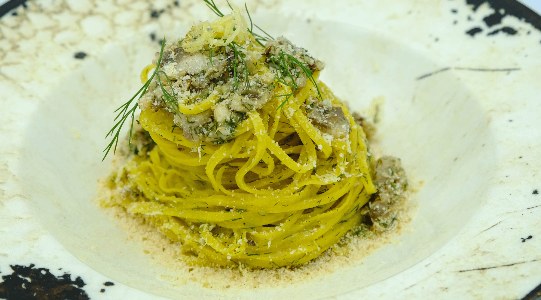 Truffle & Saffron Tagliolini, Sardines, Fennel & Lemon Zest